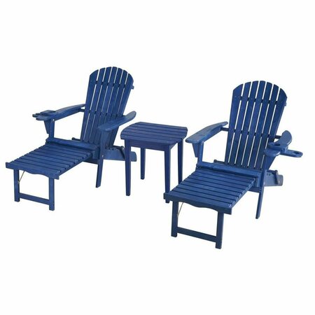 BOLD FONTIER Oceanic Folding Wood Adirondack Chair Set with Built-In Ottoman, Navy Blue BO4245754